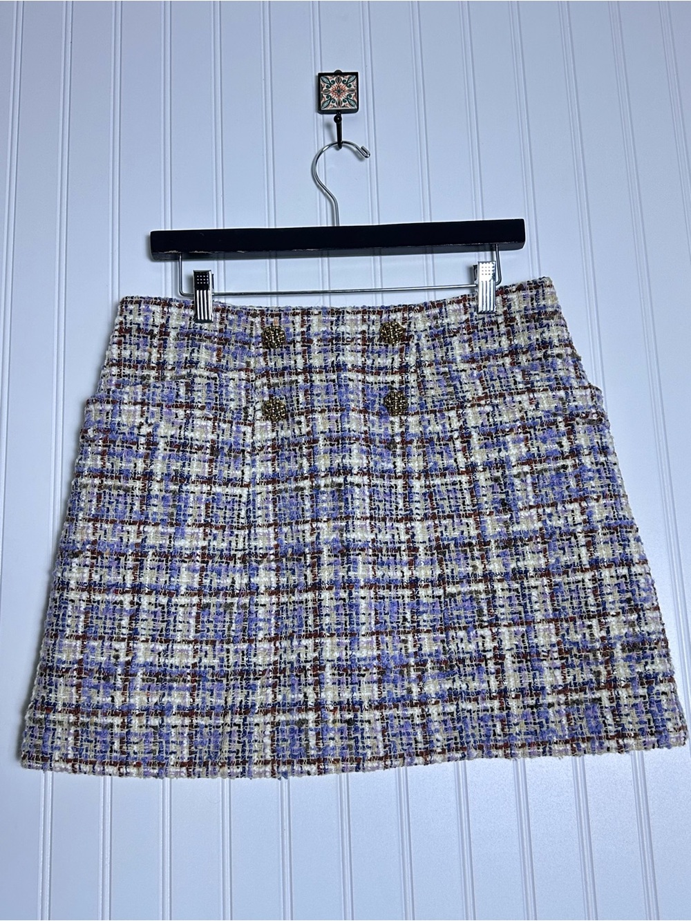 Ba&sh Texas Tweed Mini Skirt in a multicolor 40 woven design 1960s retro - Picture 6 of 14